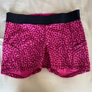 lululemon athletica Pink Leopard-Print Athletic Shorts with Black Waistband